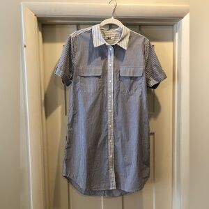 Equipment blue white pinstripe cotton short sleeve buttondown shirt dress size M